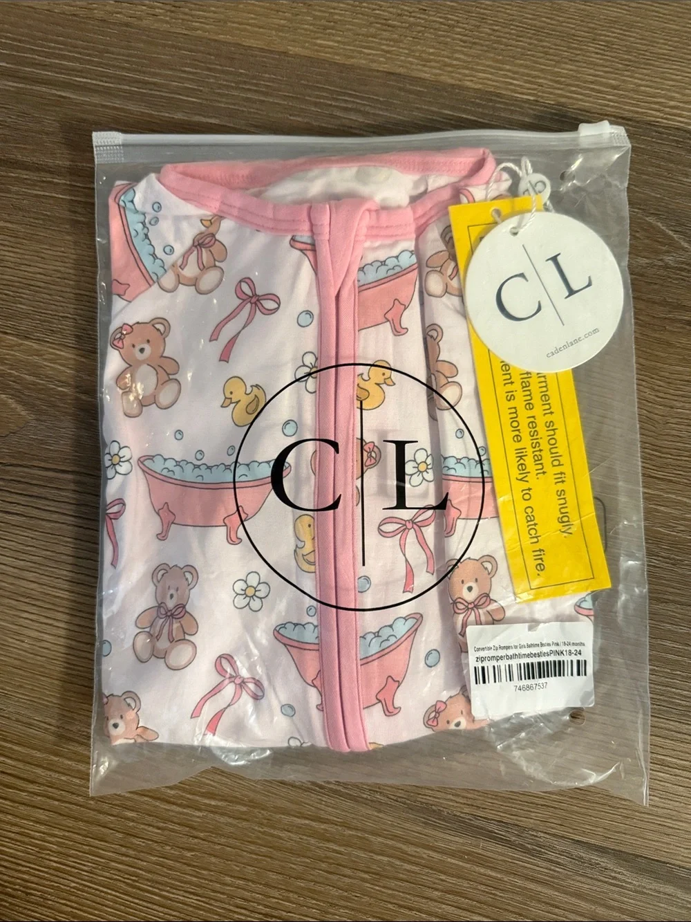 NWT CADEN LANE Bamboo Viscose Pink Bathtime Besties Convertible Romper 18-24m